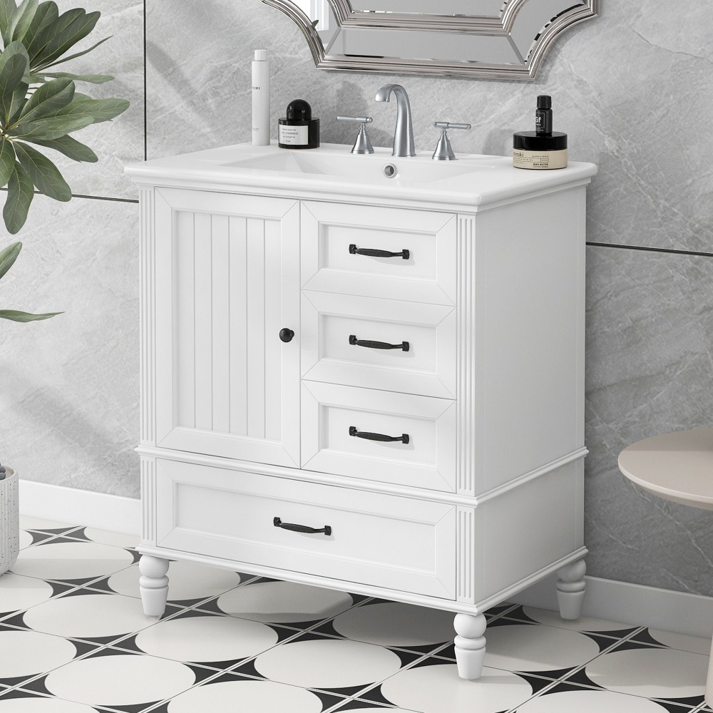 36″ Bathroom Vanity with Sink, Bathroom Cabinet with Drawers, Solid Frame