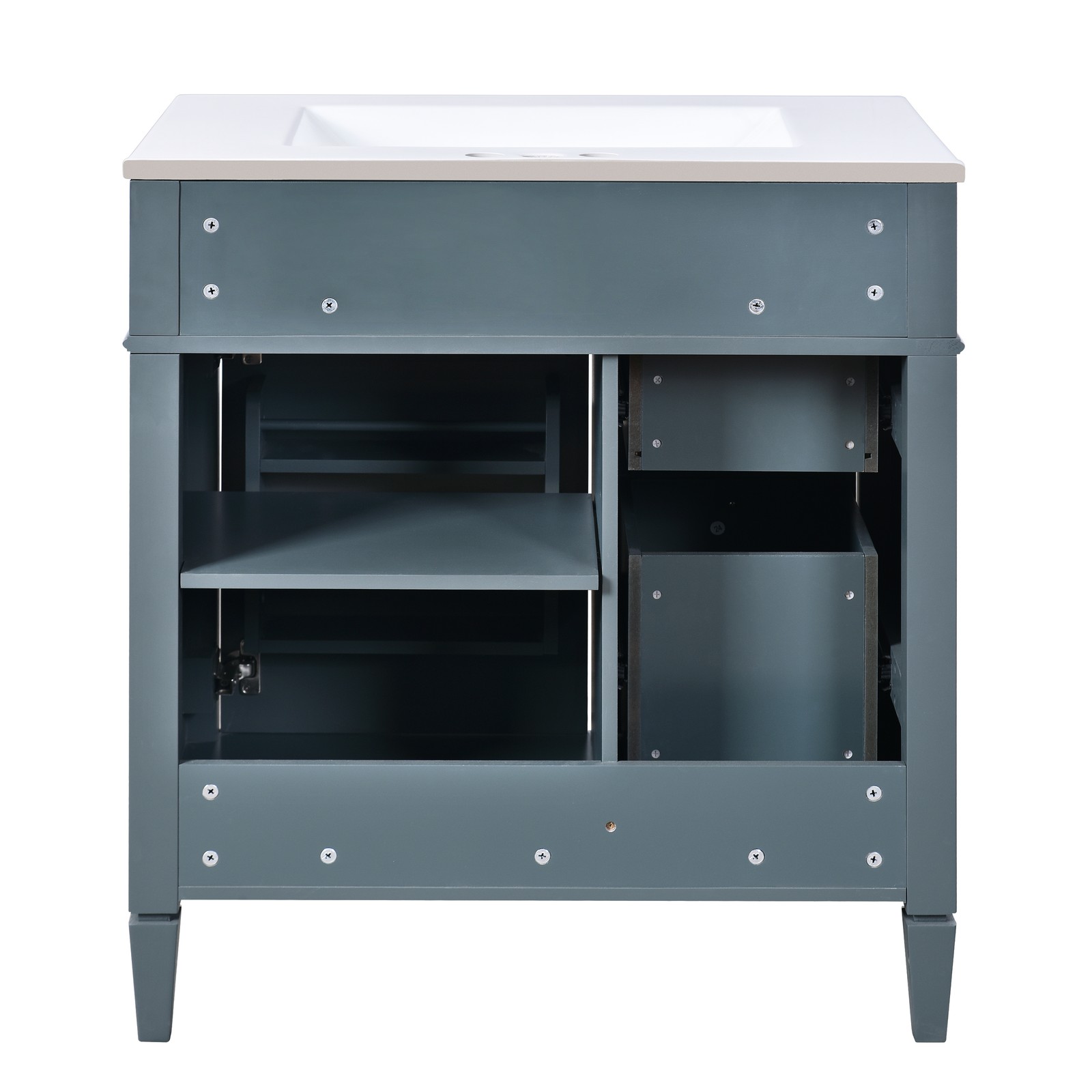 30″ Bathroom Vanity with Top Sink, 2 Drawers & Tip-Out Drawer