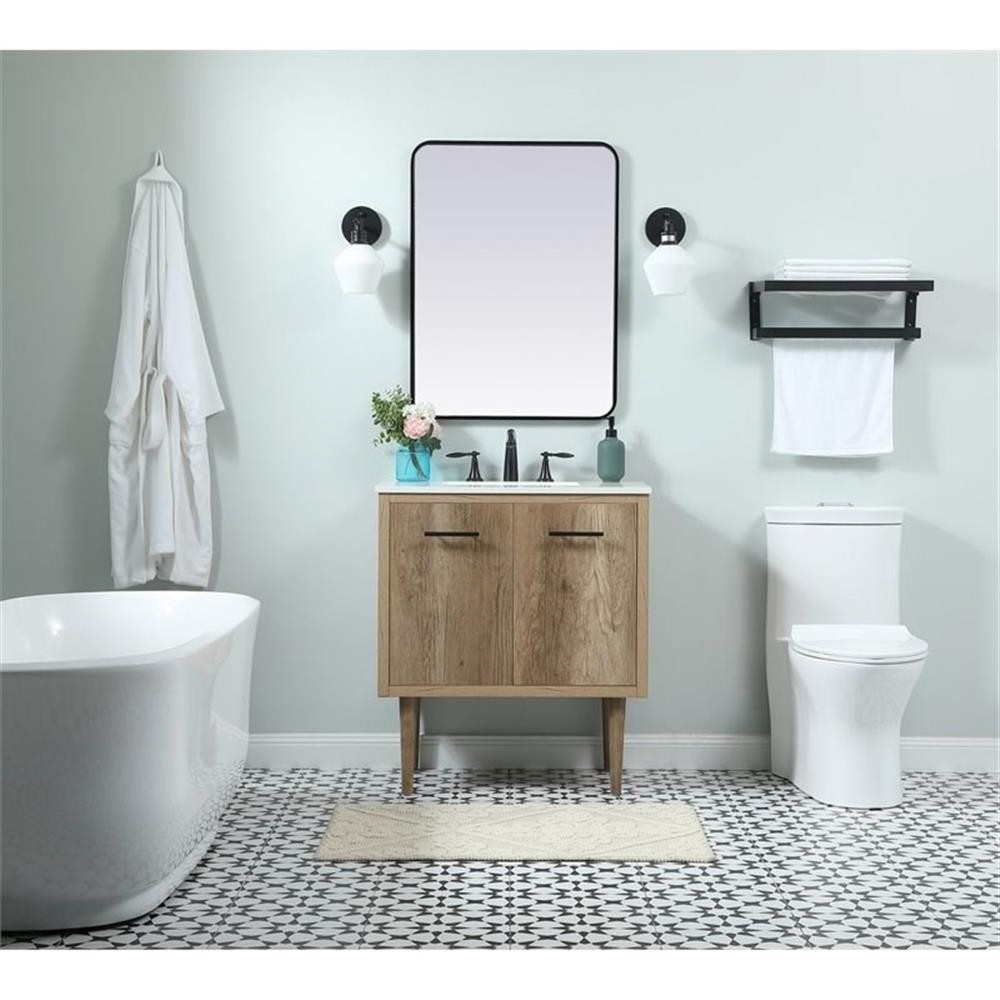 Elegant Decor Cyrus 30″ Aluminum MDF Single Bathroom Vanity in Natural Oak