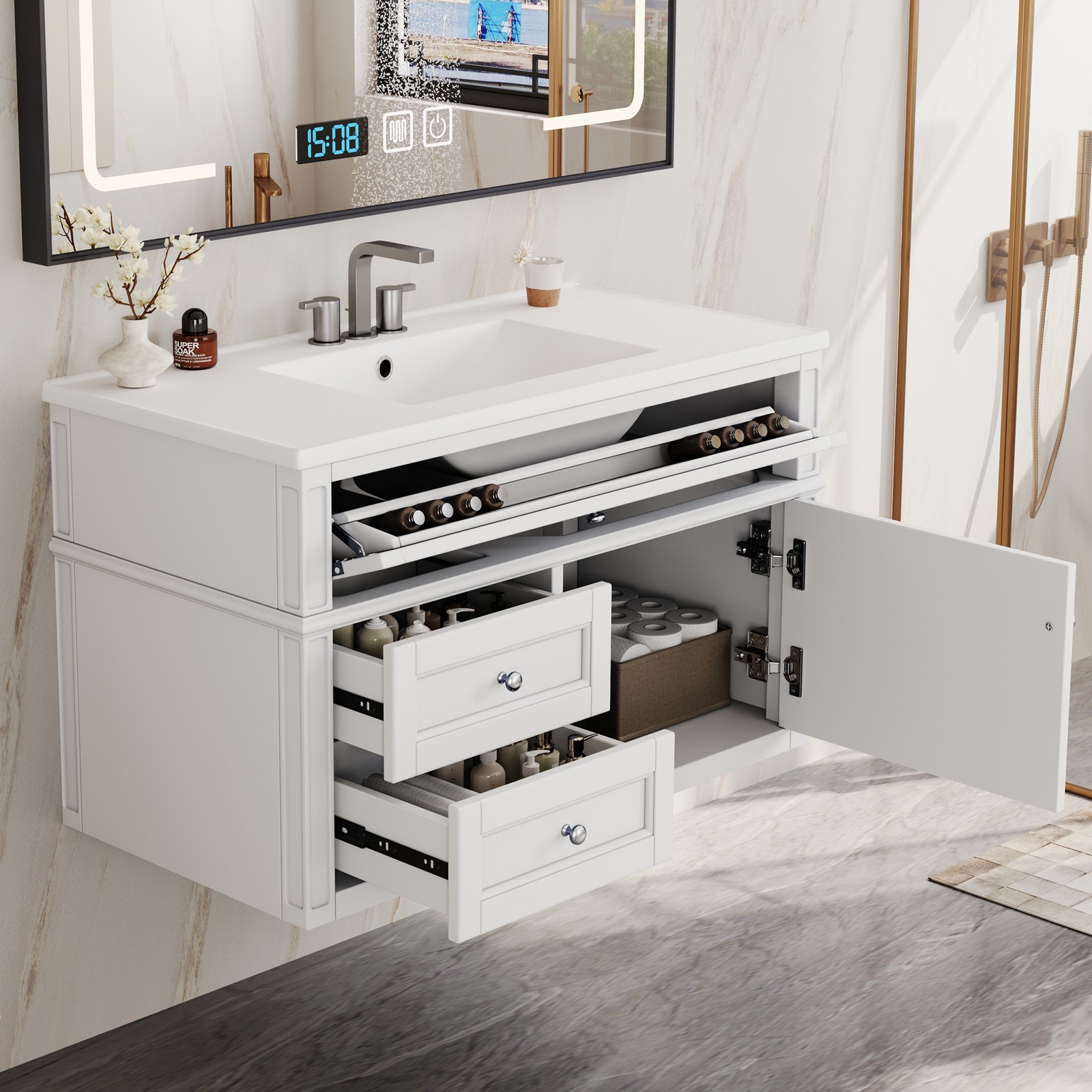 FUNIDEE 36inch Floating Bathroom Vanity Set Storage Cabinet with Sink Combo