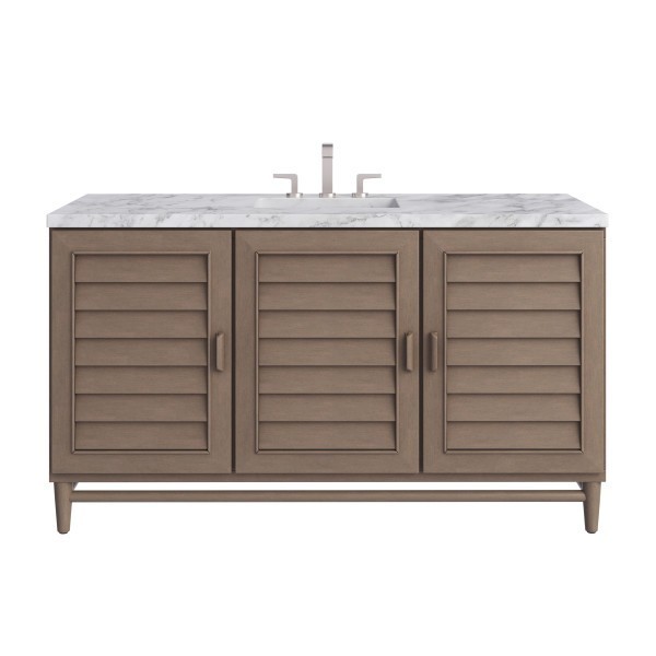 60″ James Martin Portland 620-V60S-WW-3CAR Vanity Cabinet Carrara Marble Top