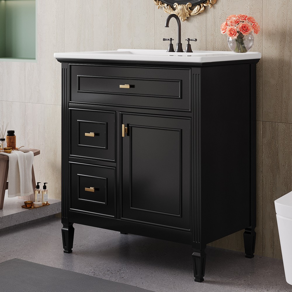 30″ Bathroom Vanity with Sink, Bathroom Vanity Cabinet with One Flip Drawer
