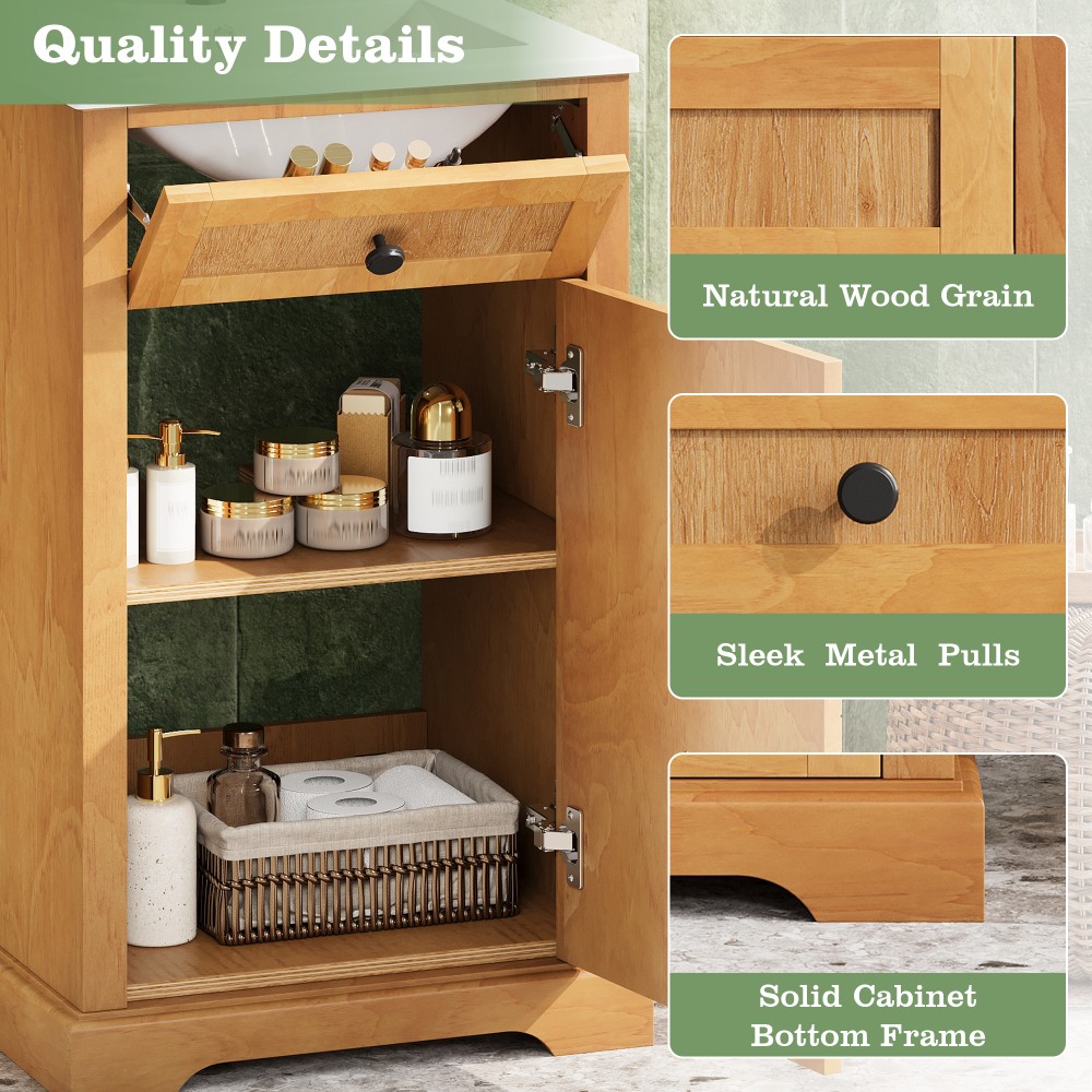 20″ Bathroom Vanity with Integrated Ceramic Sink Cabinet with Soft-Closing Door