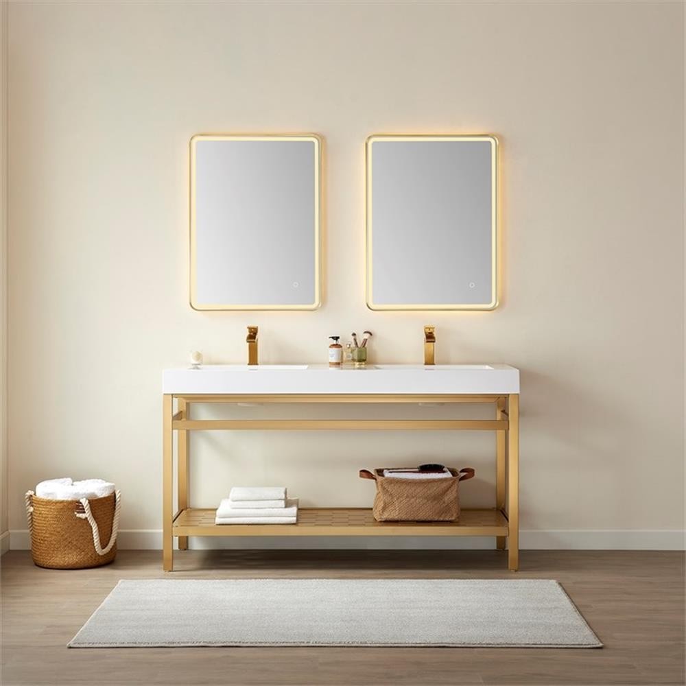 Vinnova Ablitas 60″ Double Sink Bath Vanity with Mirror – Brushed Gold/White Top