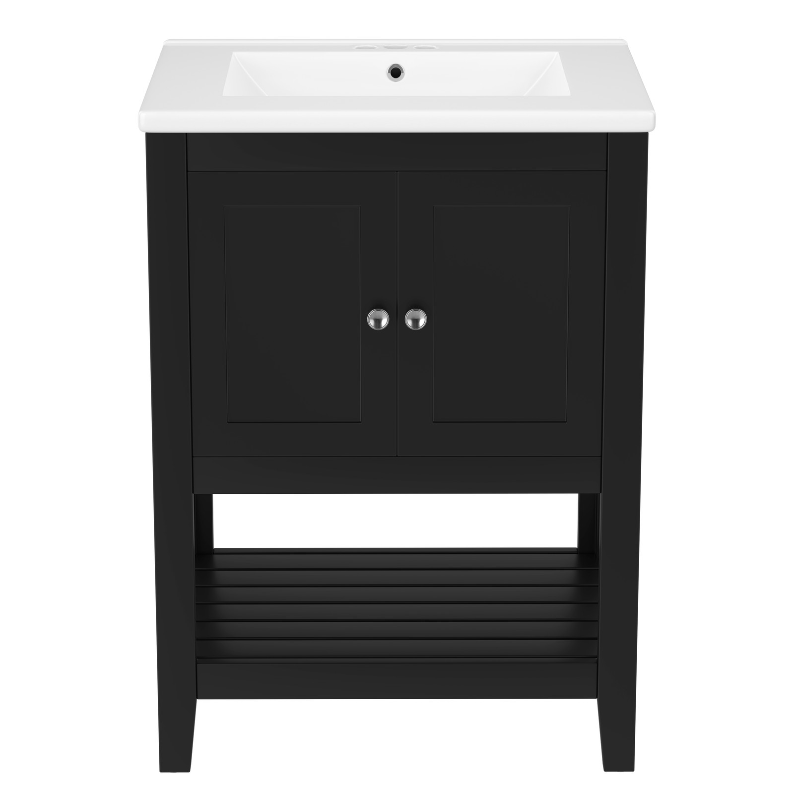 24″ Black Modern Bathroom Vanity with Ceramic Sink & Wood Frame