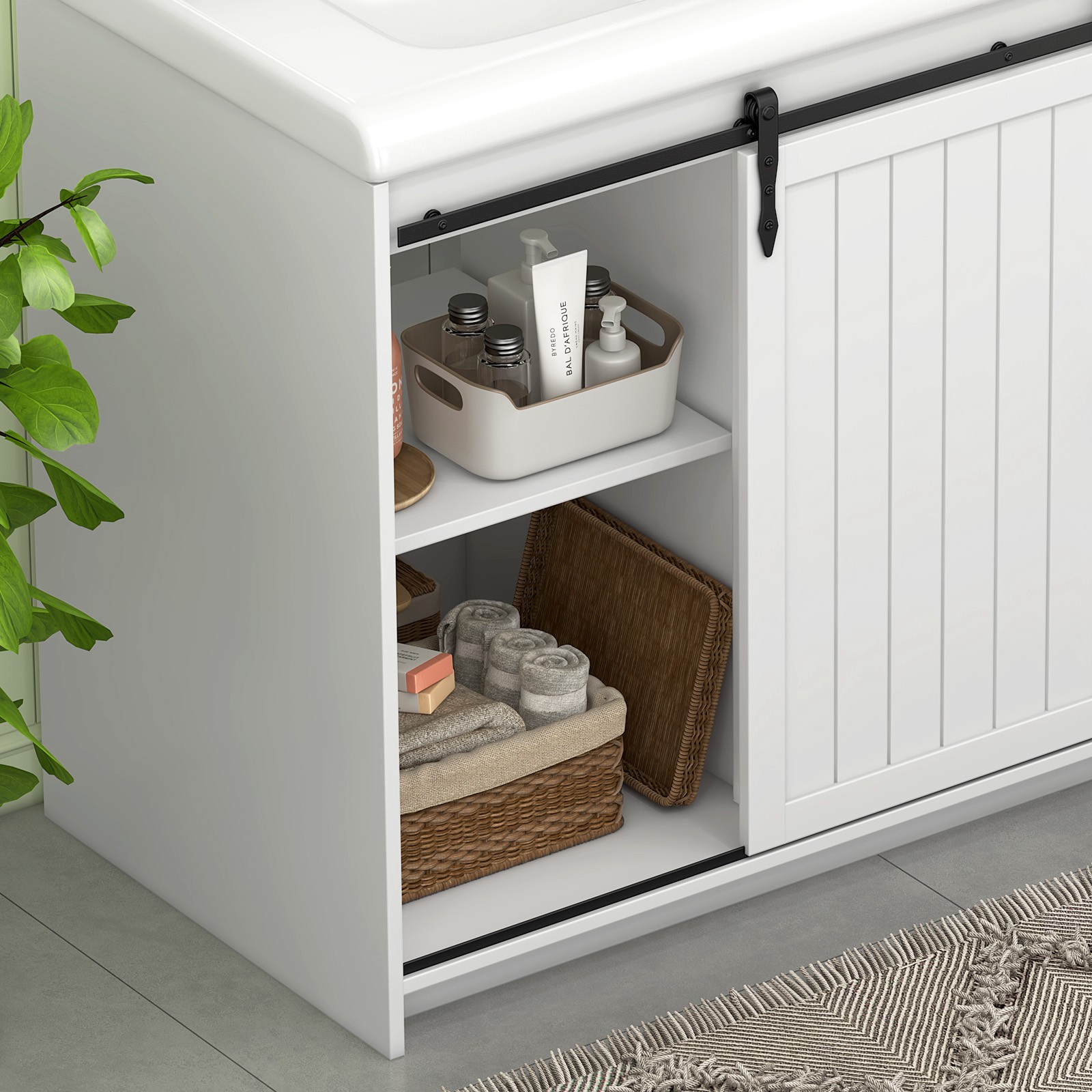 47″ Bathroom Double Sink Vanity Cabinet Ceramic Vessel Sink 3-Drawer Cabinet NEW