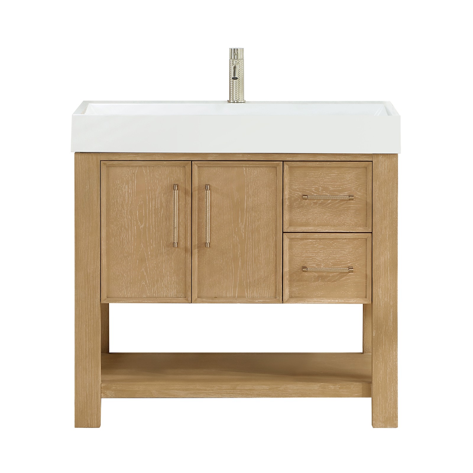 Vera 36″ Single Bath Vanity in Washed Ash Grey with White Integrated Stone Sink