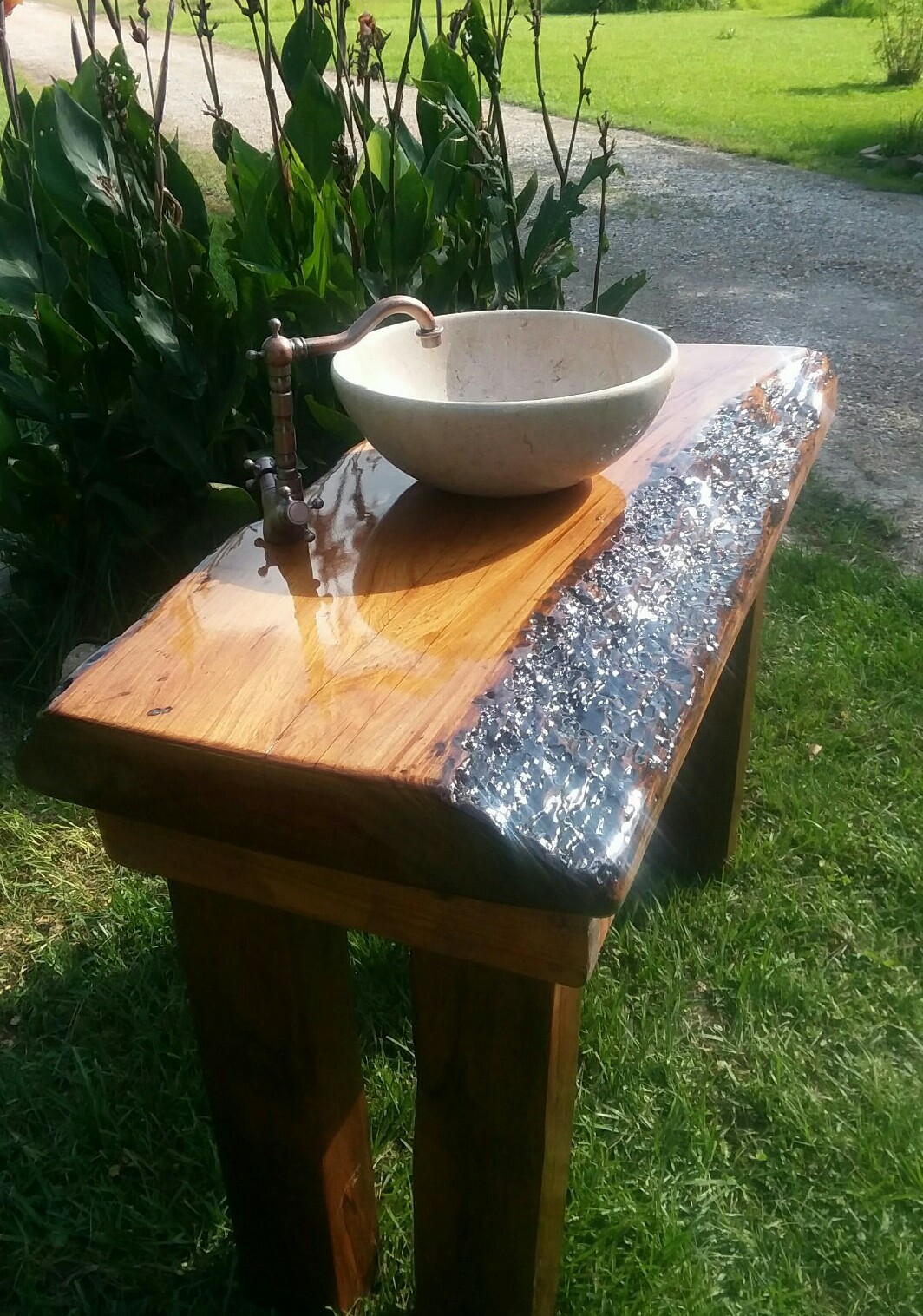 REVERSABLE Ancient Sinker Cypress Rustic Bath Vanity Wood Slab w/Sink & Faucet