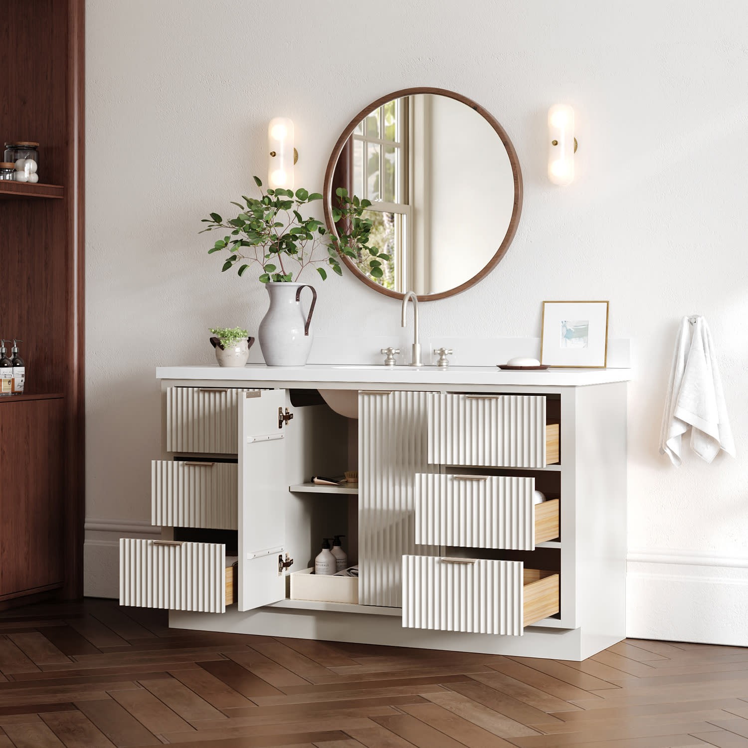 Ariel P61WQOVO Milan 61″ – Warm White / Pure White Quartz Top / Brushed Nickel