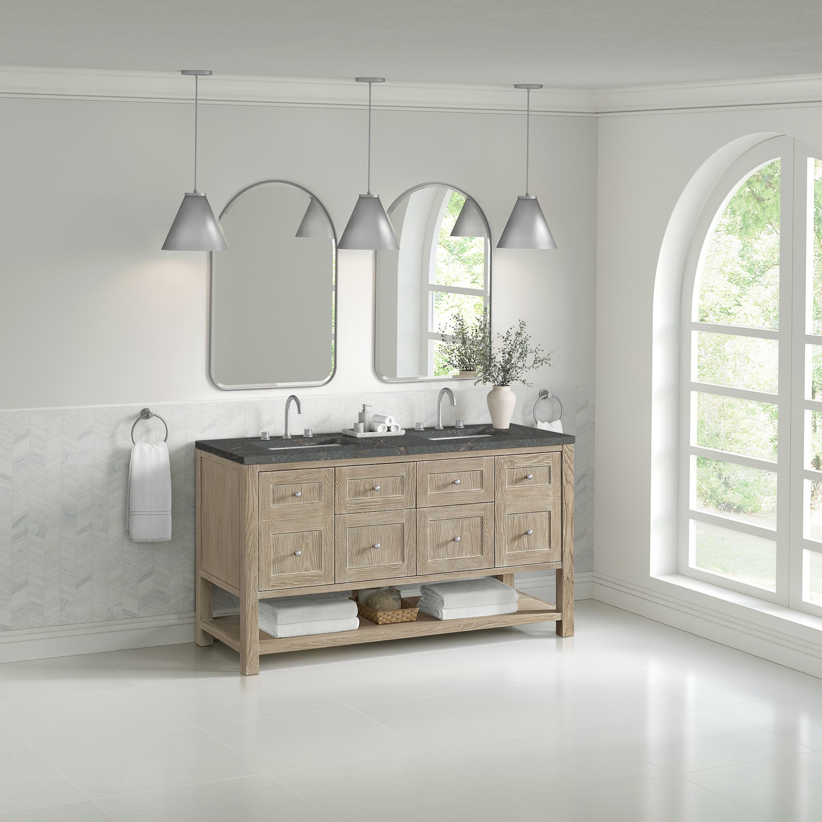 James Martin Vanities 330-V60D-FPBL Breckenridge 60″ – Whitewashed Oak
