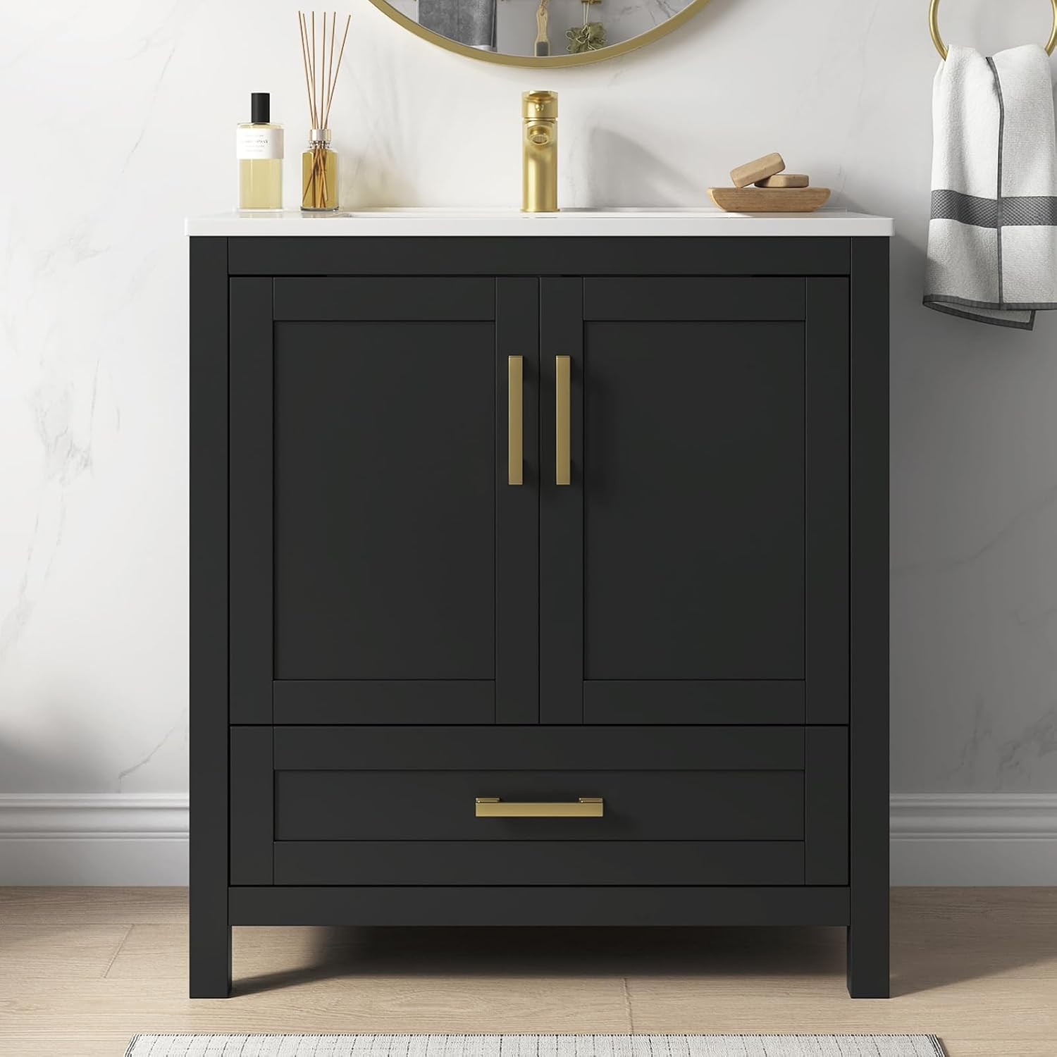 30 Inch Bathroom Vanity with Sink, Black Bathroom Vanity Sink Combo with Large D