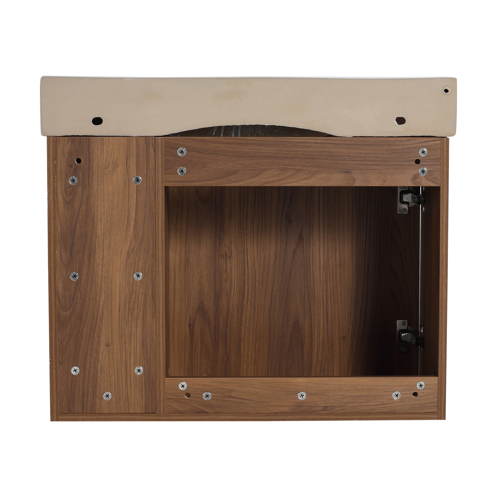 28” Plywood Wall-Mounted Bathroom Vanity Cabinet W/ Ceramic Sink /Shelves Brown