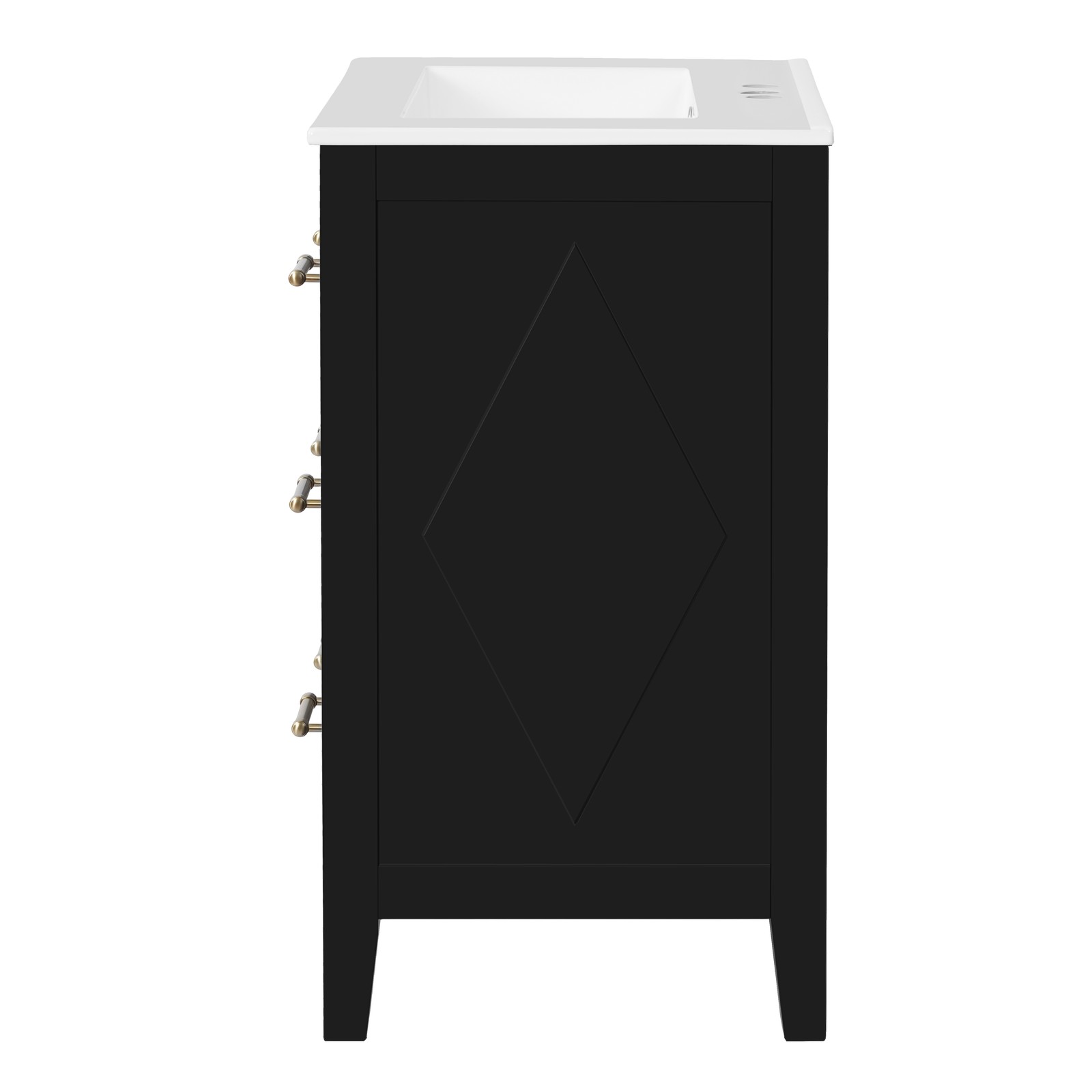 24” Bathroom Vanity with Ceramic Sink, 3 Drawers, Solid Wood Frame Retro Black