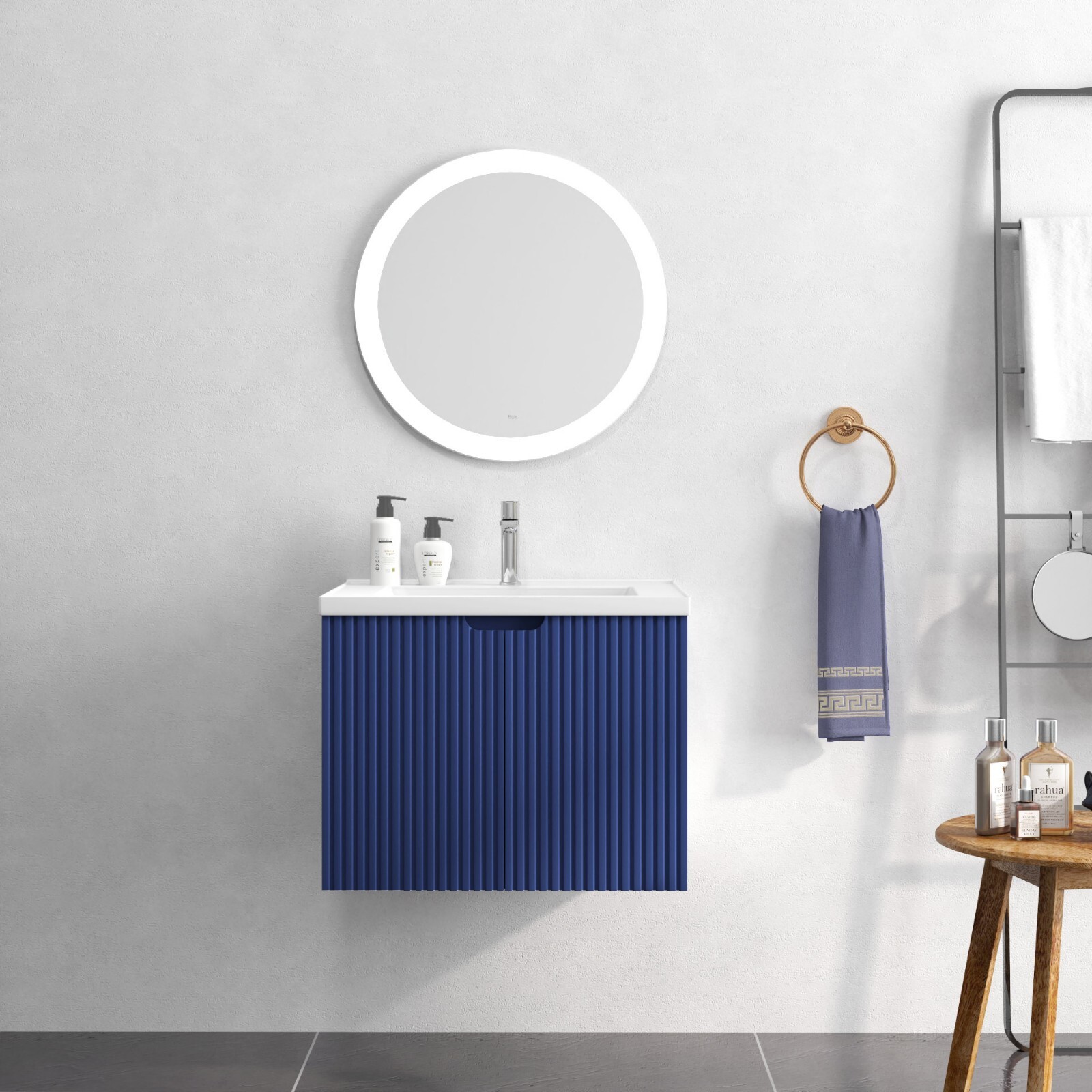 24″ Floating Wall Mounted Bathroom Vanity with White Porcelain Sink and Soft