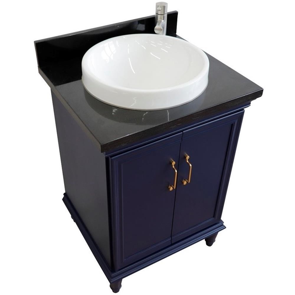 25 in. Single Wooden Vanity Blue with Black Galaxy Rectangle Sink