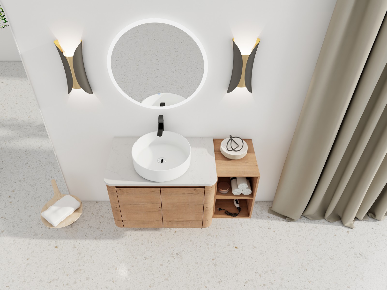 42” Wall-Mounted Bathroom Vanity Counter Top White Vessel Sink Storage Shelves