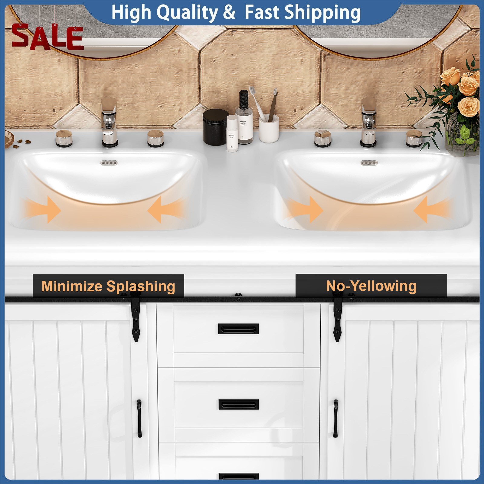 47″ Bathroom Vanity Cabinet with Double Sink Freestanding Storage Cabinet
