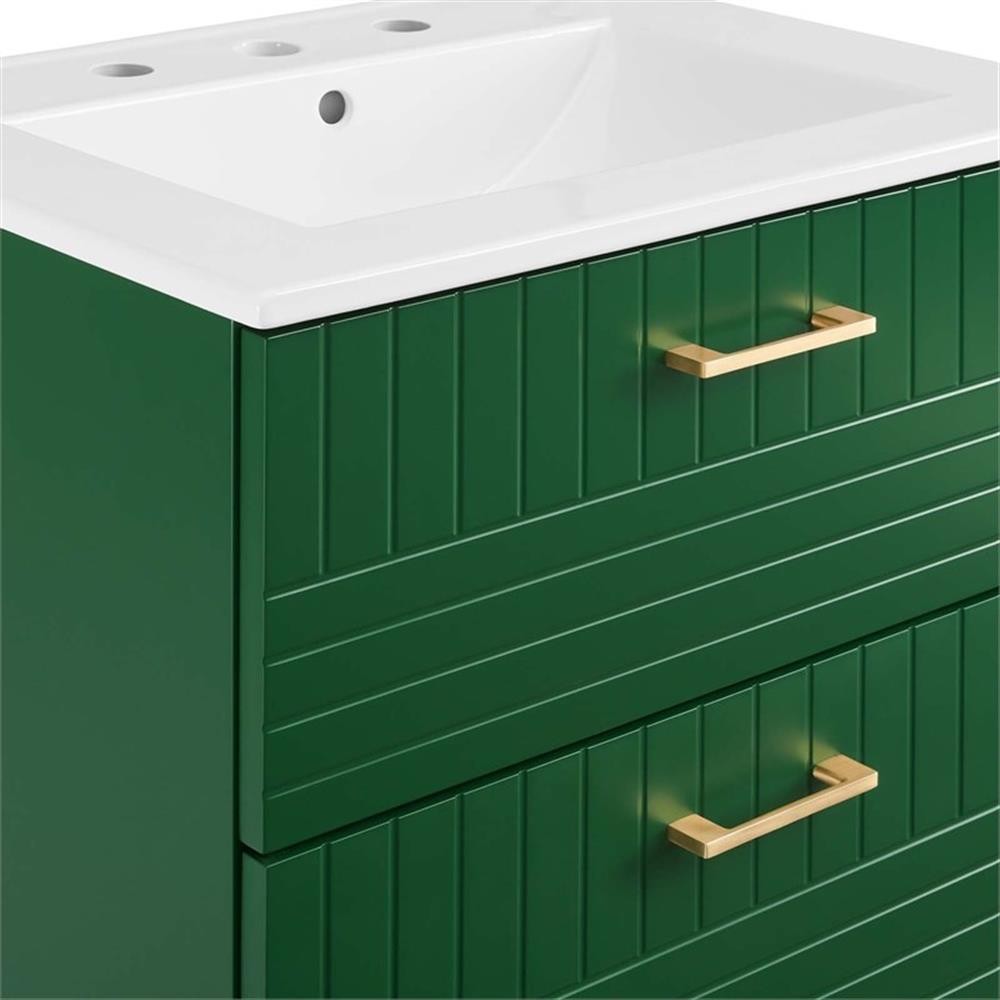Modway Daybreak 24″ Modern Wood/Ceramic Bathroom Vanity in Green/White