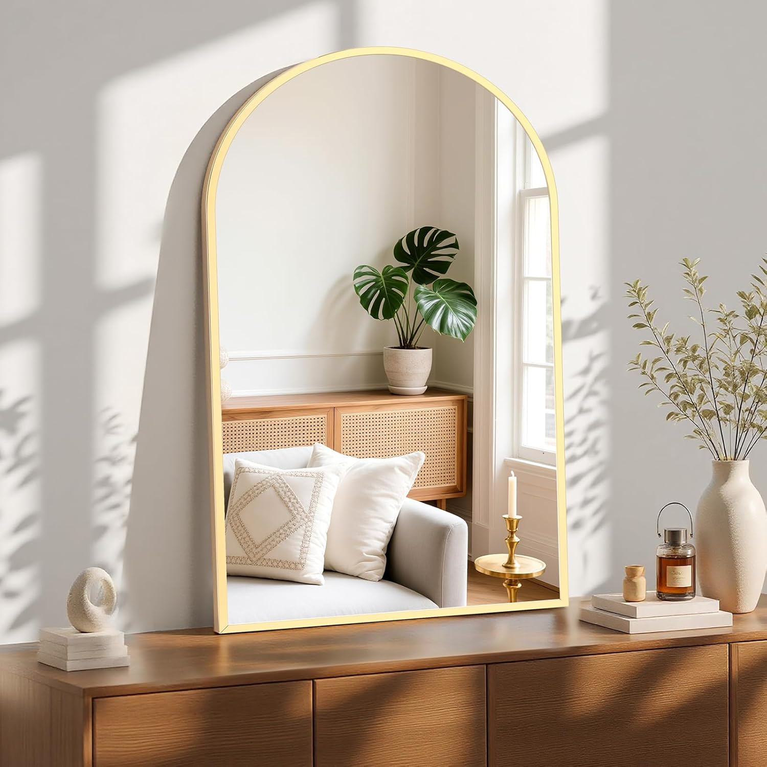 26.5″X38″ Arched Gold Bathroom Vanity Mirror for over Sink, Wall Decor Mirror fo