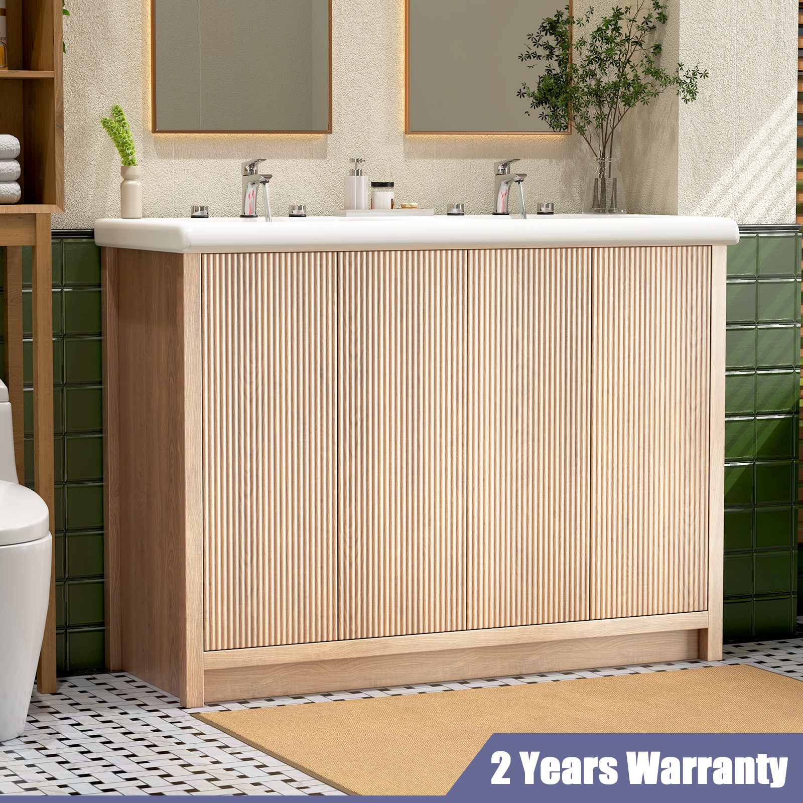 47″ Large Bathroom Vanity Double Ceramic Sink Freestanding Cabinet Storage