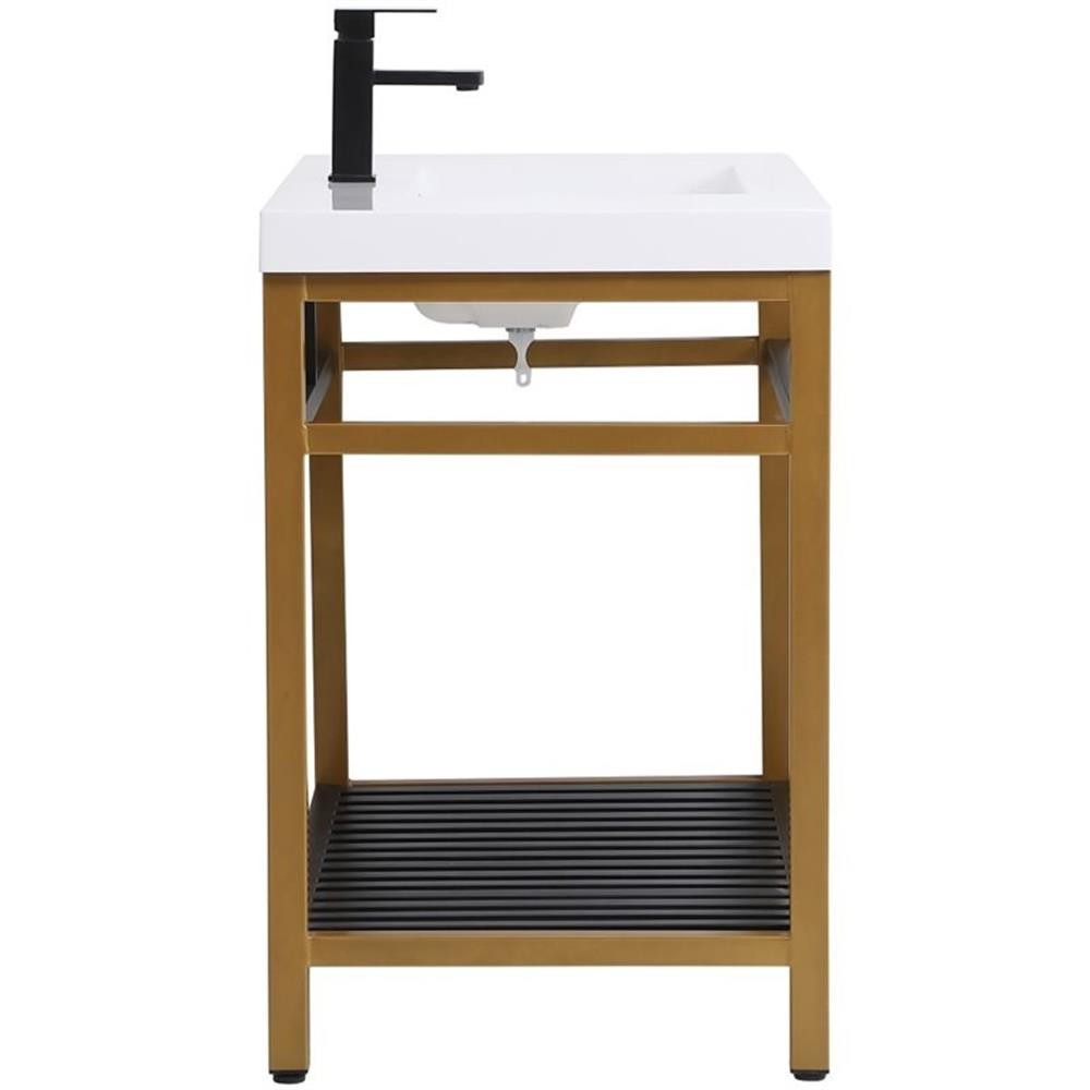 Pemberly Row 36″ Single Resin Top Metal Bathroom Vanity in Gold and Black