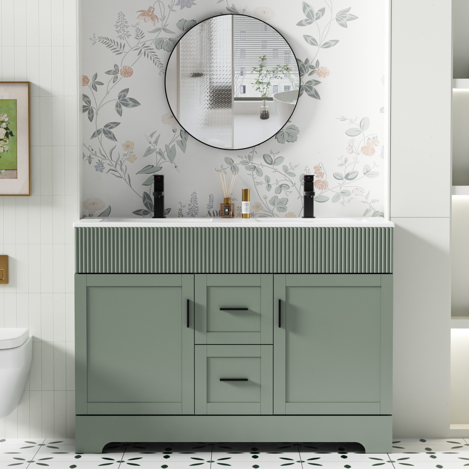 36″ Single Bathroom Vanity Set with Drop in Ceramic Sink Top with Wave Lines