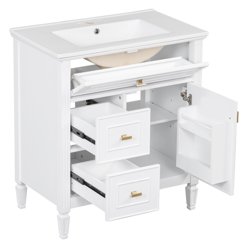 30 Inch Blue Gray Bathroom Vanity Solid Wood Frame MDF Pine Cabinet