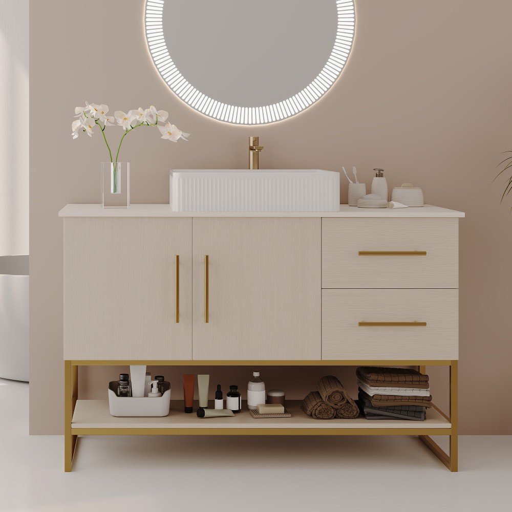 47.2″ Modern Bathroom Vanity w/Ceramic Vessel Sink Free Standing Storage Cabinet