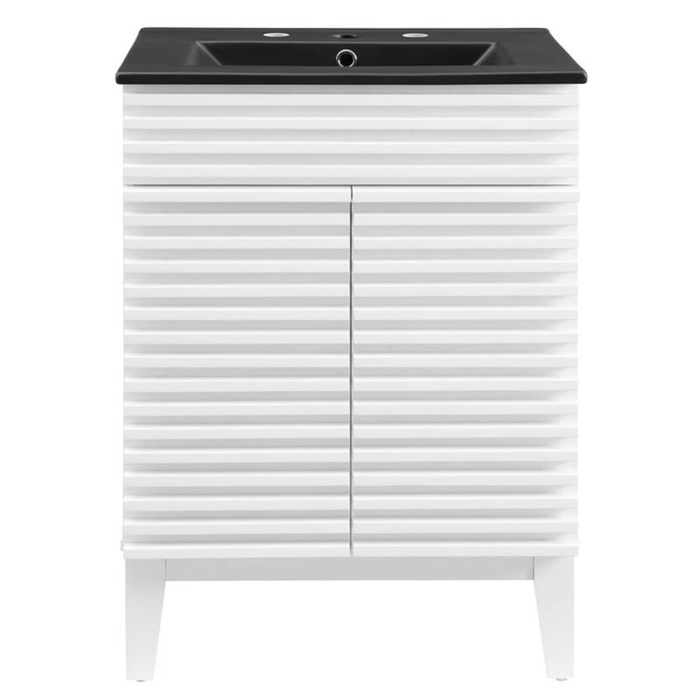 Pemberly Row 24″ Mid-Century Modern Wood Bathroom Vanity in White/Black