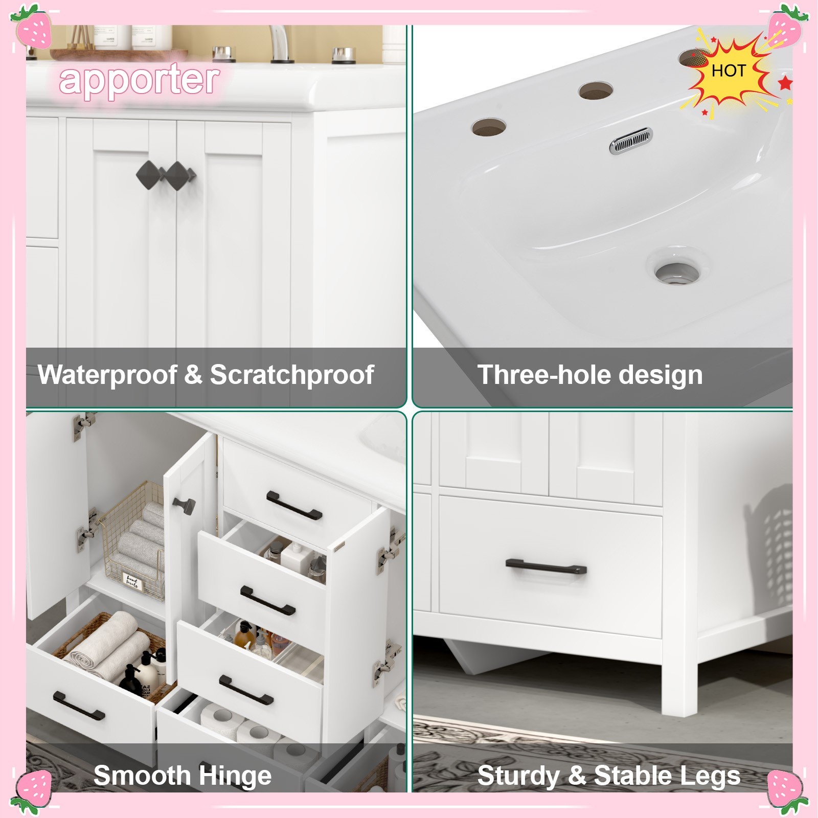47in Bathroom Vanity &Sink,Freestanding Vanity Storage Cabinet,6 Drawers,2 Doors