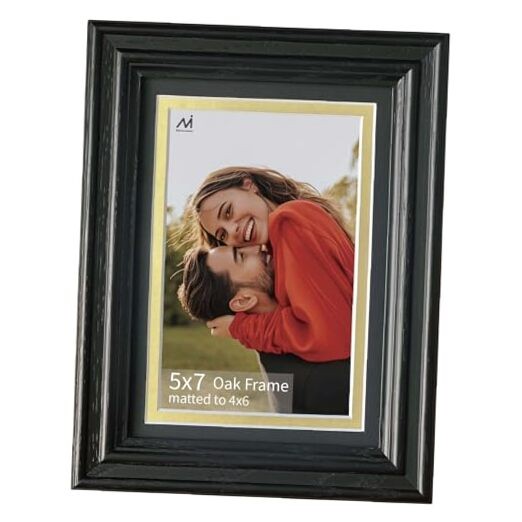 Picture Frame Matted to 4×6 – Thickened and Widened, Mortise & Tenon, 5×7 Black
