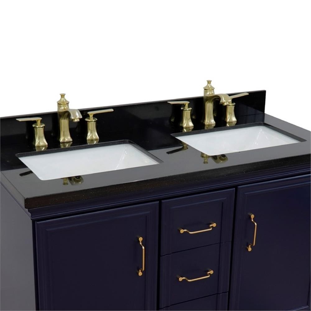 49 in. Double Wooden Vanity Blue with Black Galaxy Rectangle Sink