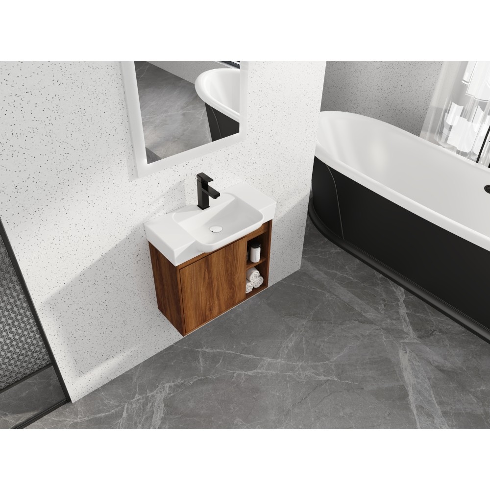 24” Wall-Mounted Bathroom Vanity with White Ceramic Sink & Soft-Close Door