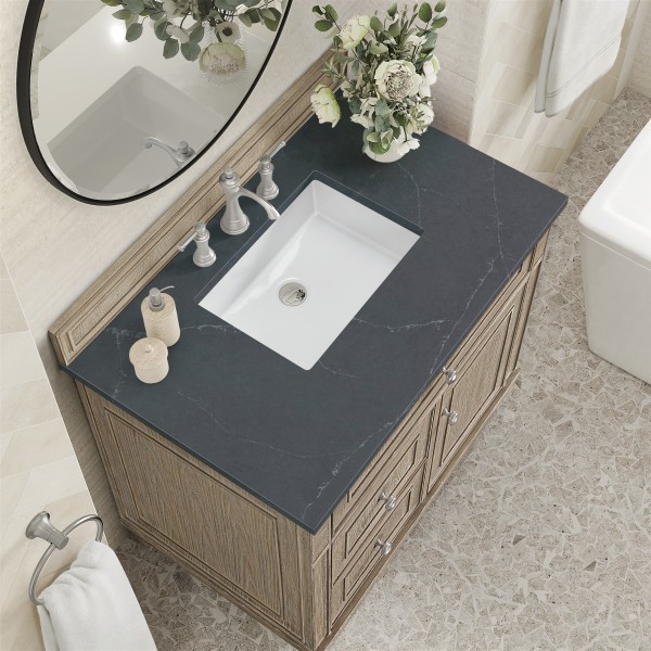 36″ James Martin Lorelai 424-V36-WWO-3CSP Vanity Cabinet Charcoal Soapstone Top