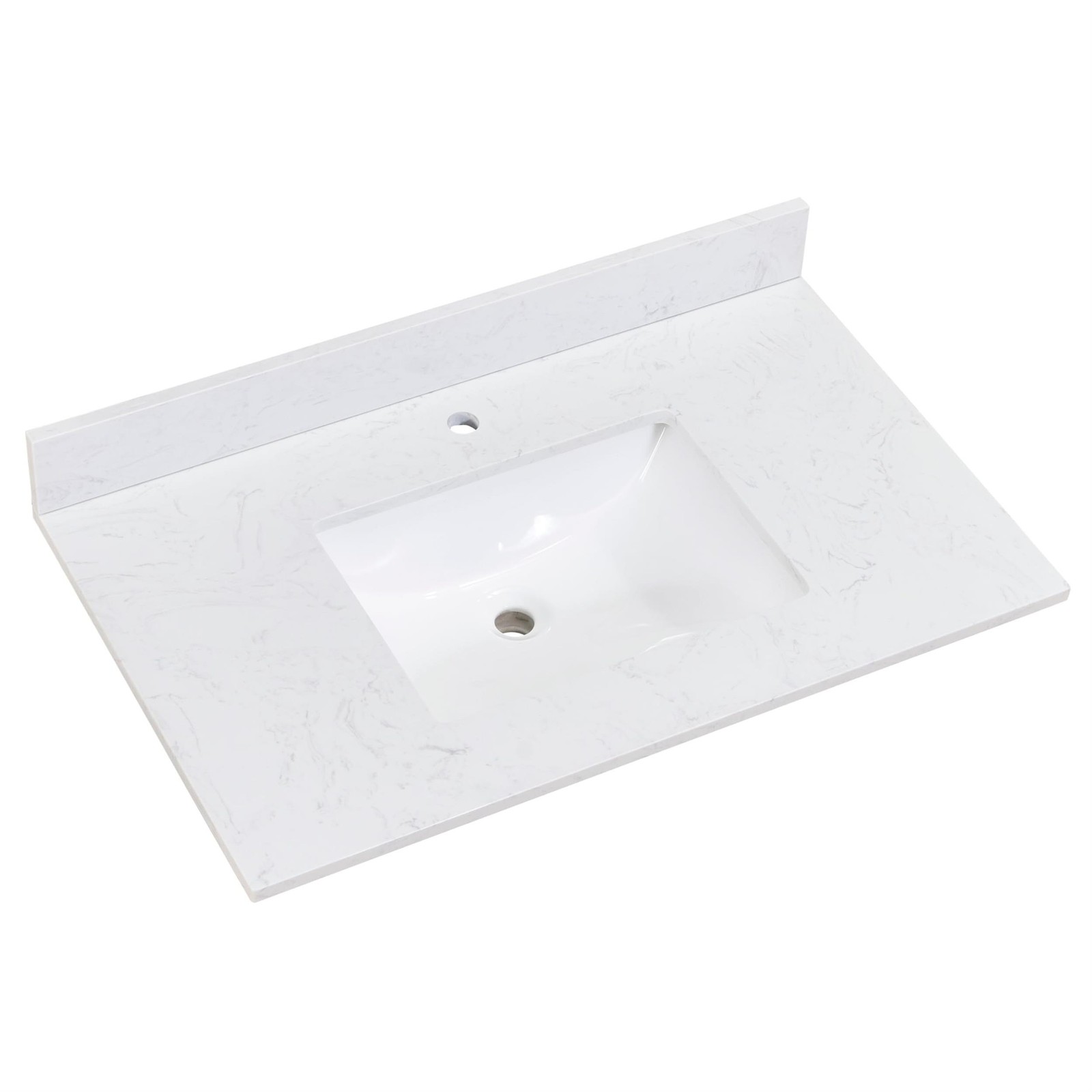 Pemberly Row 49″ Composite Stone Single Basin Vanity Top – White w/ White Basin