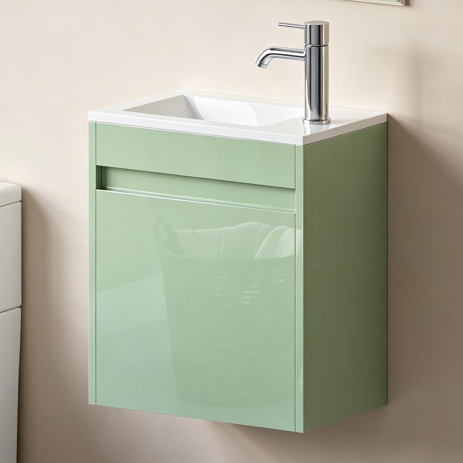 16″ Small Bathroom Vanity Sink Combo for Small Space Wall Mounted Cabinet Set