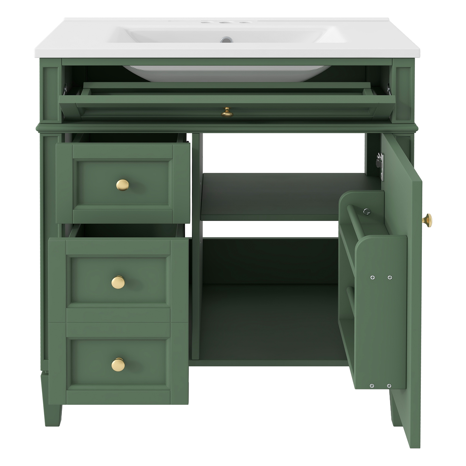 30” Bathroom Vanity with Top Ceramic Sink Modern Storage Cabinet with 2 Drawers