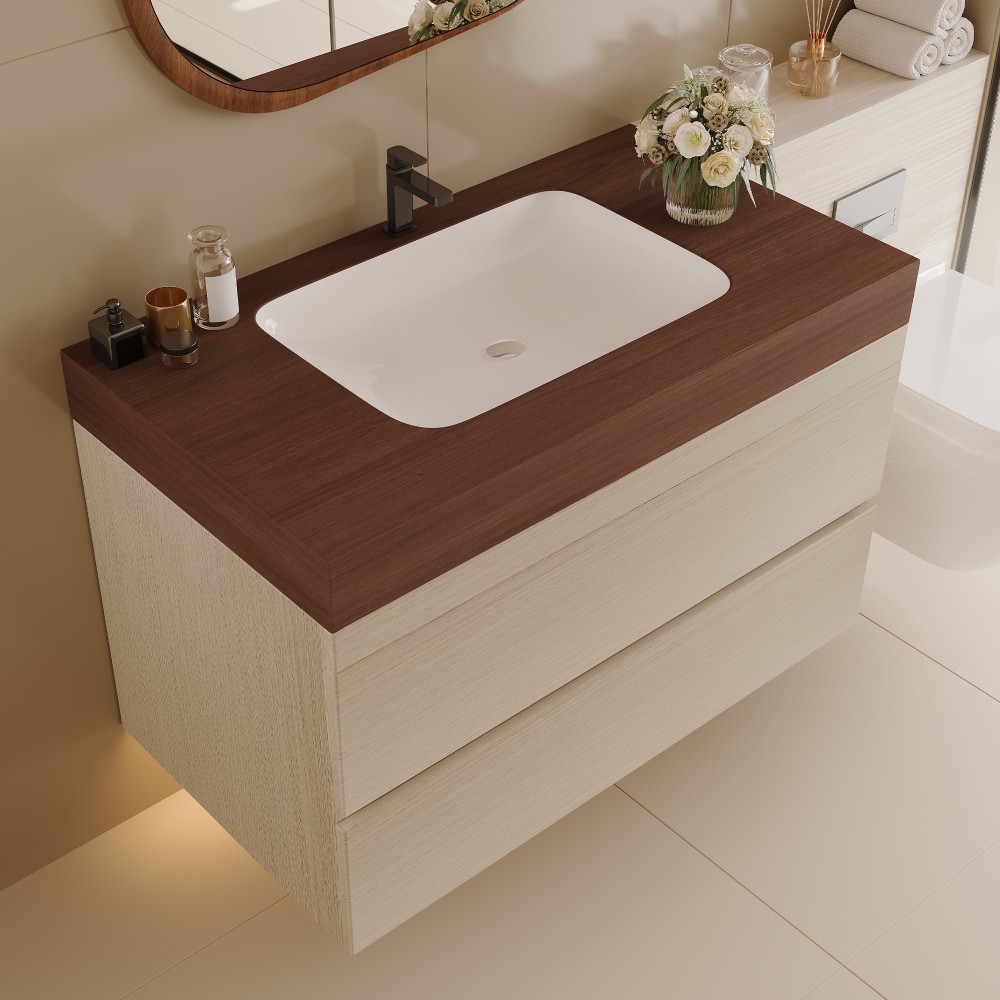 29.9″ Floating Bathroom Vanity with Marble Top & Undermount Sink, Wall-Mounted