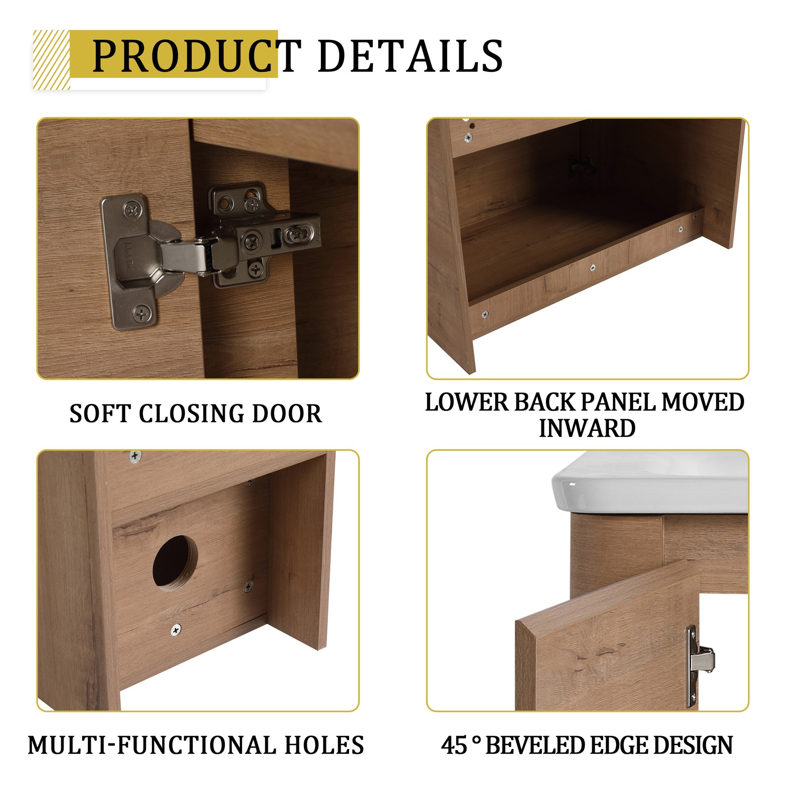 68″ Wall-Mount Bathroom Vanity w/White Ceramic Sink Door Plywood Storage Cabinet