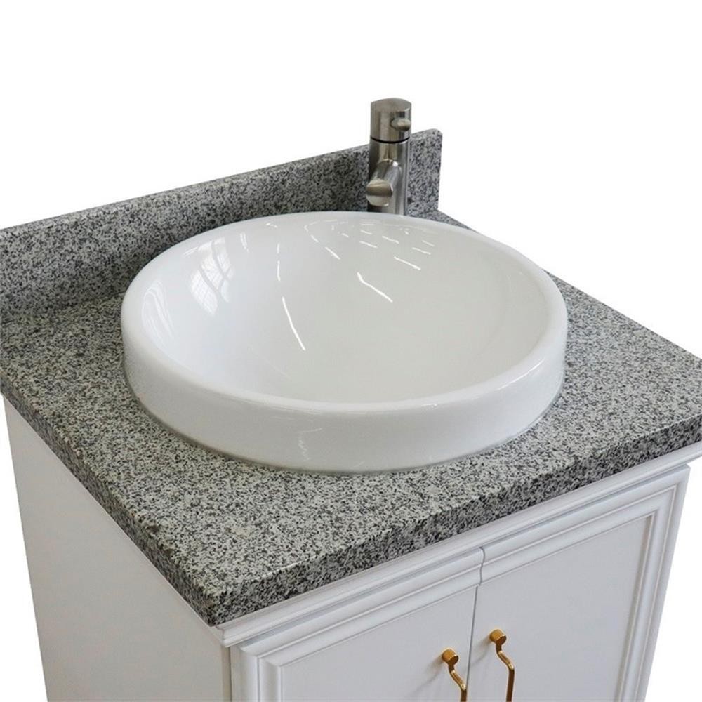 25 in. Single Wooden Vanity White with Gray Granite Round Sink