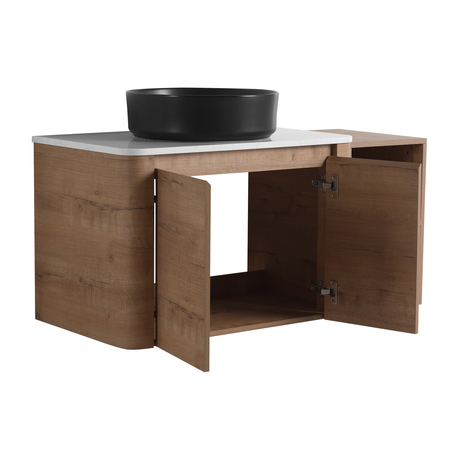 42” Wall-Mounted Bathroom Vanity Counter Top Black Vessel Sink Storage Shelves