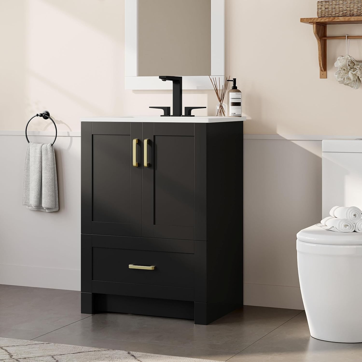 24.5″ Bathroom Vanity with Sink Bathroom Storage Cabinet with 2 Doors & Drawer