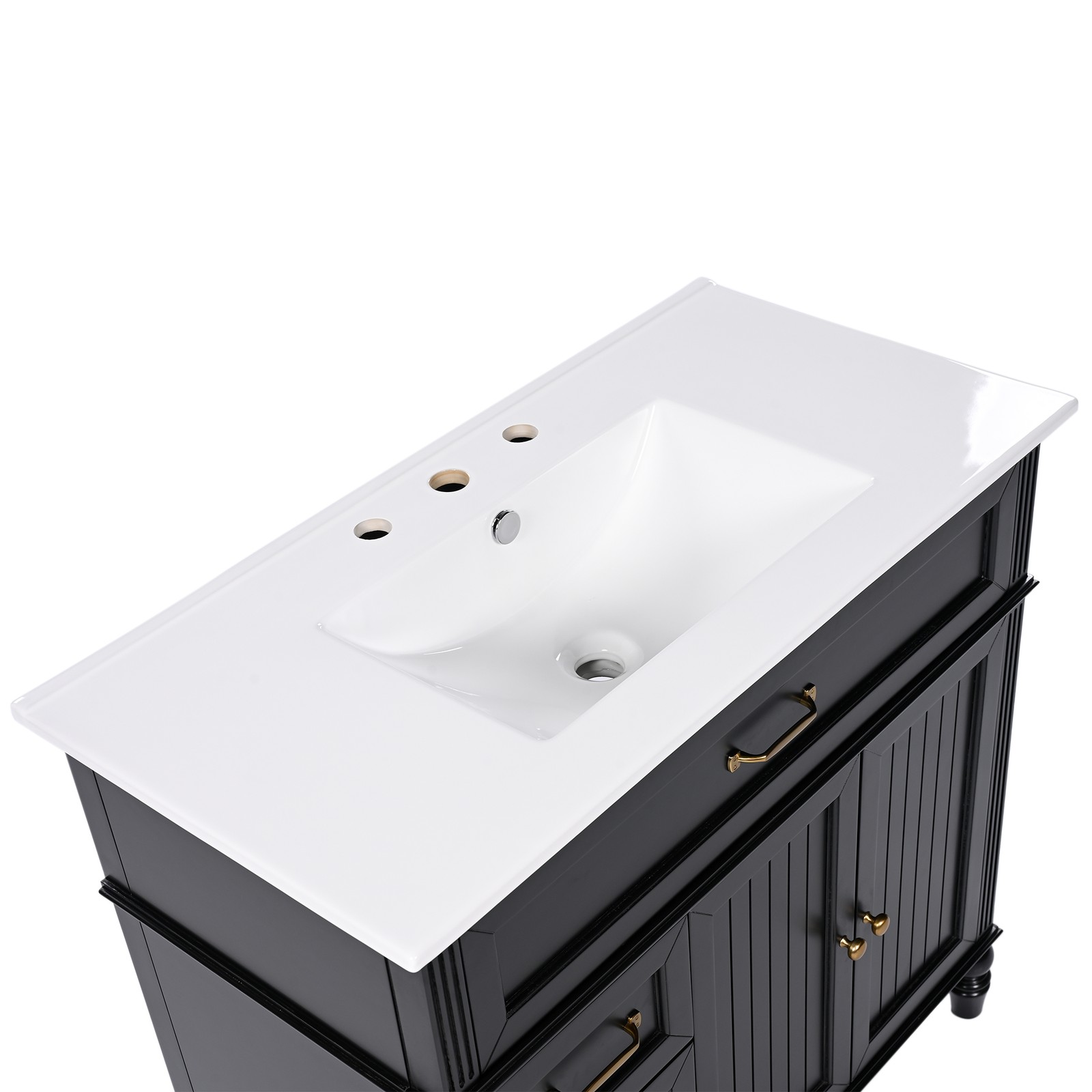 36″ Bathroom Vanity with Sink & Drawers, Black, Solid Wood Frame & MDF