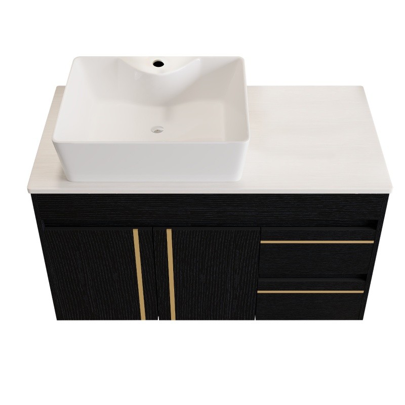 36″ Wall-Mounted Bathroom Vanity w/Vessel Ceramic Sink,Soft-Close Door & Drawers