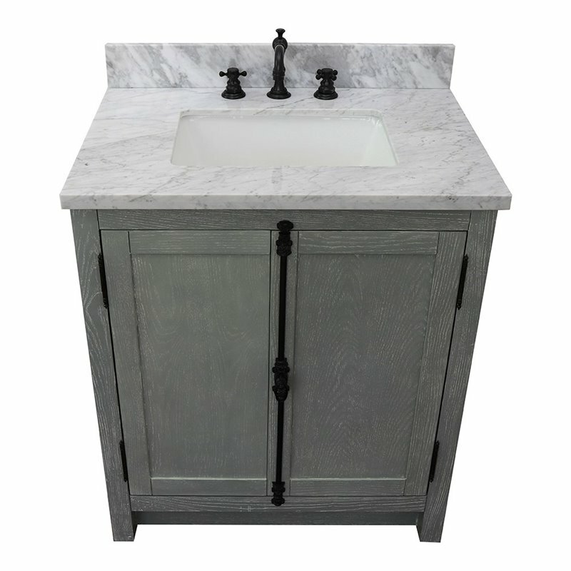 Plantation Rectangle Sink Solid Wood Vanity in Gray Ash/White Carrara