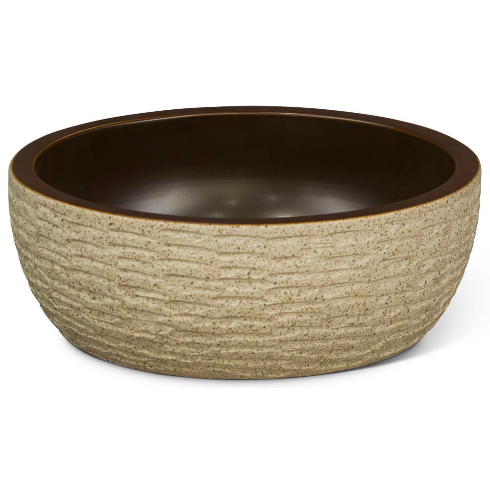US Seller – 16in Abstract Design Off White Textured Oriental Porcelain Basin