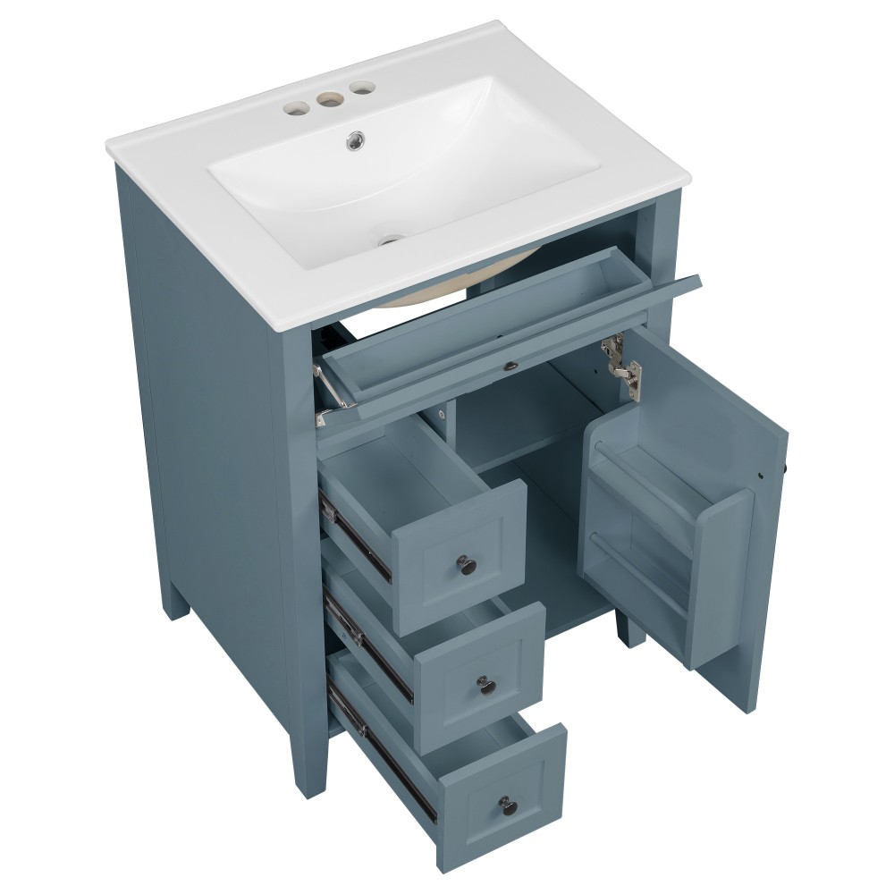 24 Inch Blue Gray Bathroom Vanity with Sink Solid Wood MDF Cabinet