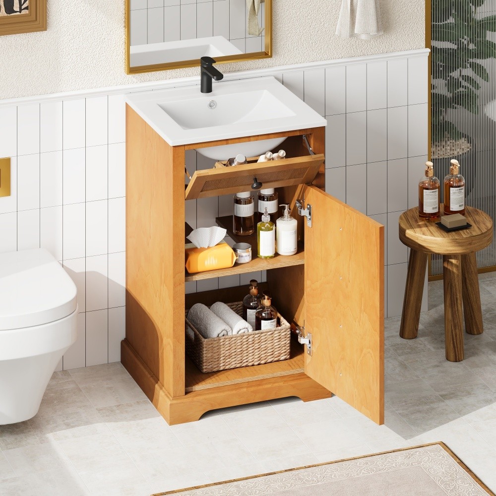 20″ Bathroom Vanity with Integrated Ceramic Sink Cabinet with Soft-Closing Door
