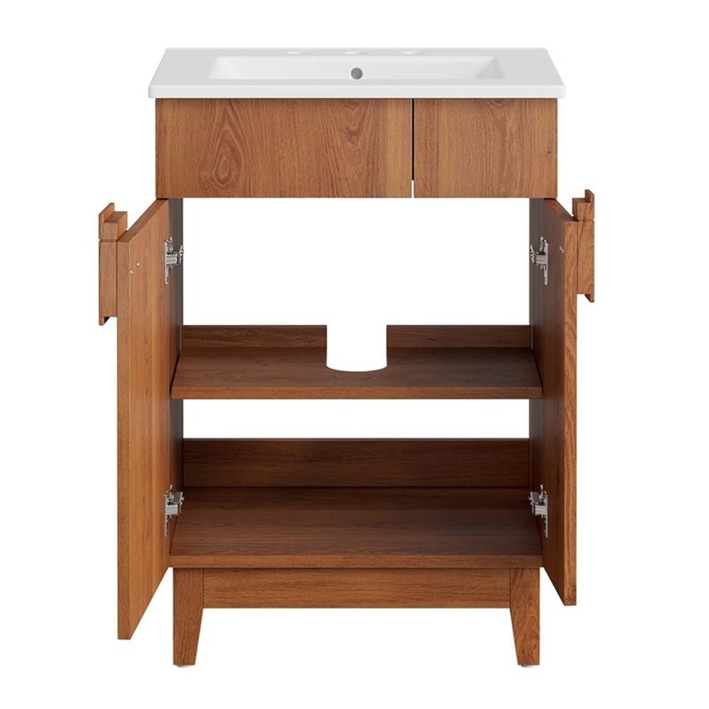 Pemberley Row Wood White/Walnut Bathroom Vanity Rectangular Hinged Doors 23″W…