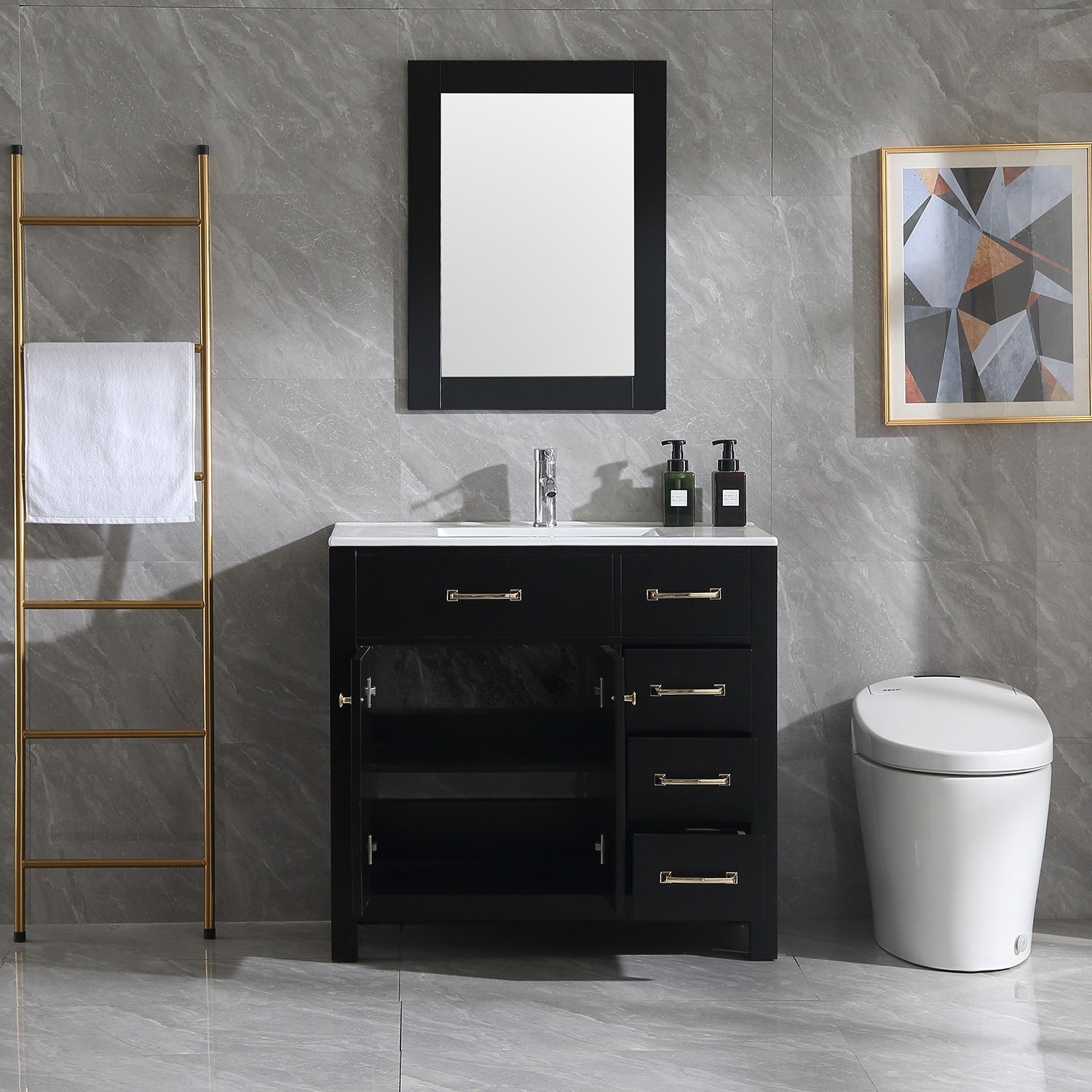 36 Inch Bathroom Vanity w/Mirror, Matte-finish Cabinet Base No Sink Included